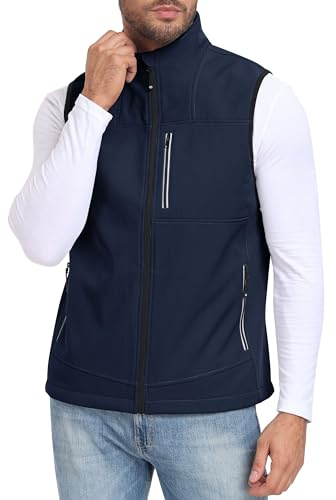MoFiz Gilet Polaire Homme Sans Manche Gilet Outdoor Veste Légère de Travail Blouson Homme Chauffant avec Fermeture éclair Bleu-83 3XL