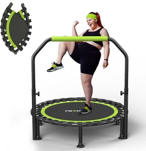 ZCMHAXJ Foldable Mini Trampoline, 40/48 Rebounder Trampoline for Adults & Kids, 450lbs Capacity with U-Shaped Adjustable Bar, Indoor Fitness Workout Exercise Equipment