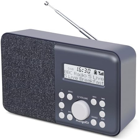 MangoKit MD1 Radio Dab+ Portable I Radios Numériques Secteur et Batterie I Radio Dab I Radio FM I Horloge à Deux Alarmes I ÉNORME **10h** de Batterie I 40 Présélections, Prise Casque I Gris Foncé