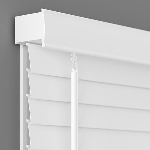 Lumino - 2 Cordless Flat Slat Faux Wood Window Blinds for Home - 22 W x 36 L - White, Faux Wood Blinds for Indoor Windows, Venetian Room Darkening Blinds