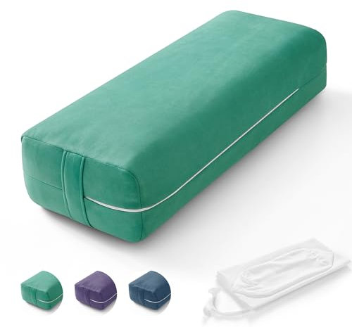 Wellsin Yoga Bolster Pillow for Restorative - Yoga Meditation Pillow with Washable Suede Cover, 27X10 X5.5, Green