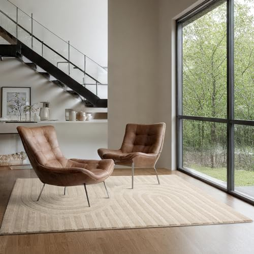 the carpet Loop Teppich Wohnzimmer, Schlafzimmer, moderner Kurzflor, hohe Flordichte und weich, Beige, 80 x 150 cm