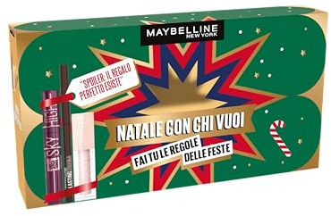 Maybelline New York Geschenkbox mit Mascara, Augenstift und Gloss, Kollektion Weihnachten mit Chi vuoi 2024, Sky High Mascara, Eyeliner Lasting Drama, Lipgloss Lifter Gloss