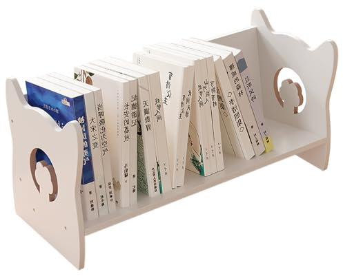 NUODWELL Wood Desktop Bookshelf, Children's Tilt Bookcase Simple Book Organiser, Bookshelf Storage Display Rack for CDs/Magazine/Books (White)