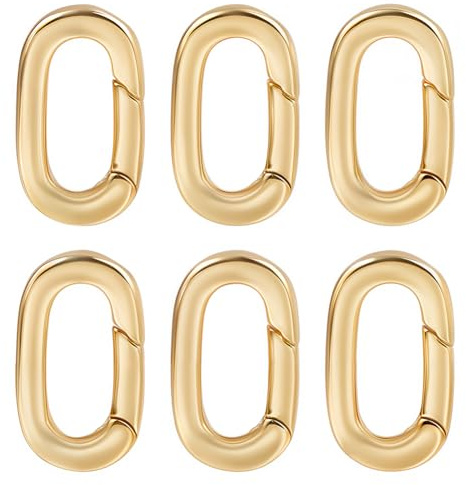 SUNNYCLUE 1 scatola 6 pezzi Vero Oro 18K Placcato Molla Ovale Anello Moschettone Anello Gioielli Ottone Portachiavi Fermagli di Bloccaggio Moschettone Fibbia Grilletto Cancello Clip per Borsa Gioielli
