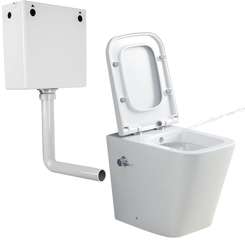 Back to Wall Toilet with Bidet All in One Integrated Combined Bidet Toilet Short Projection Ceramic WC Pan Concealed Cistern Soft Close Seat Square BTW Compact Bathroom Toilets
