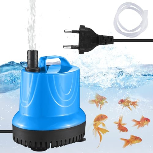 Mini Pompe à Eau Submersible Ultra Silencieuse 25 W 1500 l/h avec Tuyau de 1,5 m pour Fontaine d'Aquarium, Bassin, Hydroponique (Bleu)