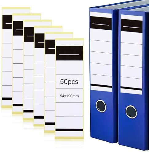 50 Stück Ordnerrücken Selbstklebend, 54 x 190mm Ordner Etiketten Selbstklebend Schmal, Rückenschilder Ordner Ordneretiketten für 8 cm Ordner Aktenordner, Ordnerrücken Aufkleber für Büro & Schule,Weiß