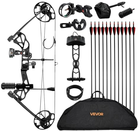 VEVOR Arco Compuesto, Paquete de Arco Compuesto Ajustable de 482,6-762 mm para Principiantes, Peso de Tiro de 8,62-31,75 kg, para Diestros con Equipo de Caza, 97,536 m/s, Negro, 770 x 310 x 60 mm