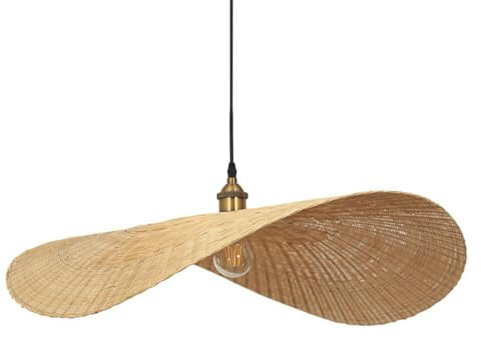 JXYDJH Lampada A Sospensione in bambù Ultra Sottile E Piatta, Soffitto Lampada A Sospensione Aperta in Cesto bambù Beige, Fatta A Mano Luce LED Compatibile con E26, Materiale Naturale Ecologico