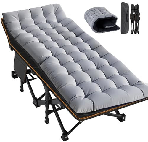Meulbaty Lit pliant extra-large avec matelas – 46 cm de large, cadre en acier robuste de 400 kg et tissu Oxford, 198x81x46 cm, idéal pour adultes, jardin et voyages (XXL Gris)