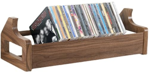 Modernt svart valnöt CD-förvaringsstativ – kompakt skivhållare hylla för DVD-skivor och videospel trä medieställ för juvelfodral samlingar
