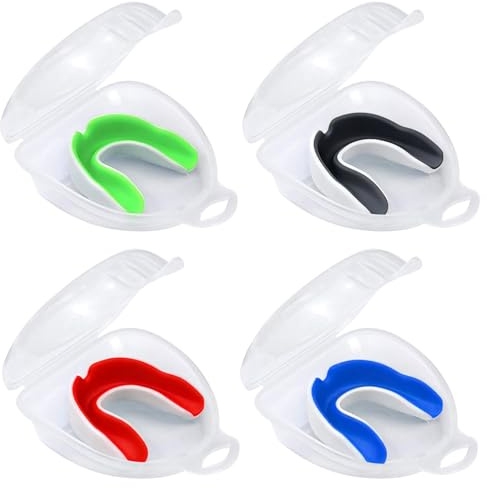 HTTDSLF Lot de 4 Protege Dents Boxe, Protège-Dents Sport avec Boîte Portable, Dentaire Protege Dent Boxe Adulte, Moulable Bouclier de Gomme, pour Sports de Contact, Rugby, Arts Martiaux, MMA, Hockey