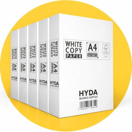 HYDA A4 Printer Paper 75gsm White Copy Paper 2500 Sheets 5 Reams A4 Copier Paper for Inkjet Laser Printers & Office Printing (2500 Sheets)