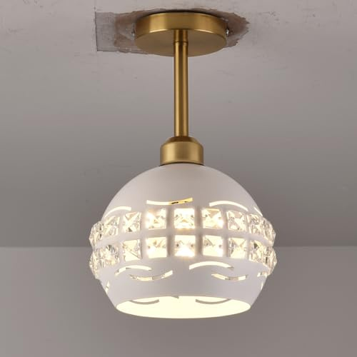 Gokoly Metal & Crystal Modern Ceiling Lights, Semi Flush Mount Living Room Light Polished Brass Ceiling Light Fittings for Living Room, Bedroom, Hallway, Kitchen