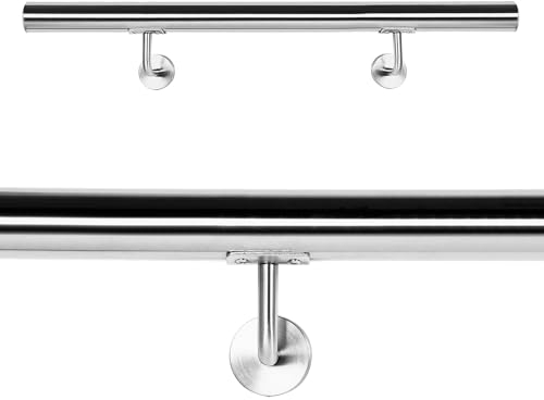 Wiltec Pasamanos barandilla de escalera 100cm acero inox V2A baranda con soporte a la pared
