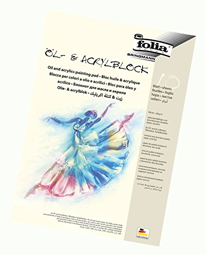 folia 8364 - Öl- und Acrylmalblock, 290g/qm, DIN A4, 10 Blatt - Qualitätspapier geeignet für Acrylfarben, Öl- und Pastellkreiden, Weiß