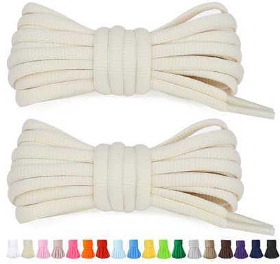 Stepace 2 par 6 mm ovala runda skosnören för sneakers 60 cm – 200 cm längd 18 färgade ovala skosnören krämfärgad 120cm