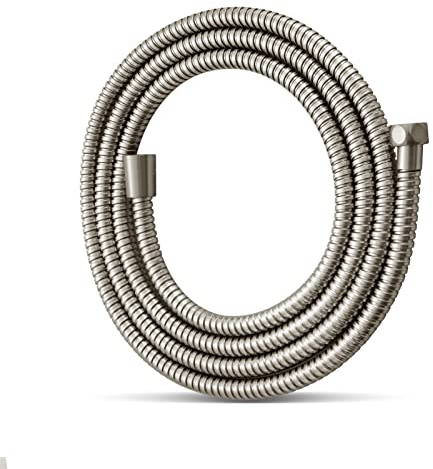 OFFO Shower Hose, Brushed Nickel 100 in Kink Free Stainless Steel Shower Hose Attachment Electroplating Handheld Shower Head Hose Flex Hoses Extension with Brass Insert & Nut for Pet Bathing Cleaning
