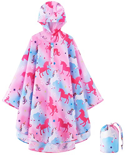 WAWSAM Lightweight Rain Poncho Kids, Ponchos for Kids Waterproof Reusable Hooded, Kids Poncho Rain Jacket for Boys and Girls