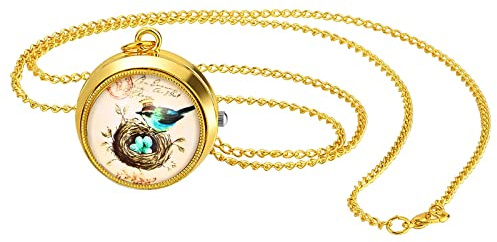 JewelryWe Montres de Poche et Goussets pour Homme Femme,Montre Gousset à Quartz Vintage,Montre Collier Analogique avec Boîtier Rotatif en Alliage