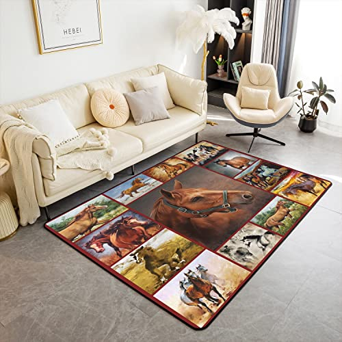 Loussiesd Kinder Pferd Bereich Teppich 150x200cm Galoppieren Pferd Modern Teppich für Jungen Mädchen Teens Bett Nette Tier Dekor Wohnzimmerteppich Bauernhof Cowboy Plaid Brown Indoor Bodenmatte