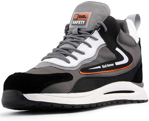 Black Hammer Mens Steel Toe Cap Boots with Midsole Protection Safety Boots for All-Around Professional Protection Comfort, Durability & Non-Slip S1P SRC Titan Plus (8 UK) Black