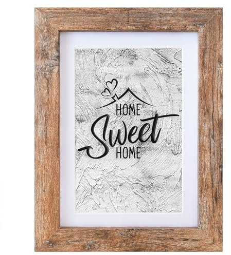 Califortree 5x7 Picture Frame - Can Display Photo 4x6 with Mat, Wood Frame with Shatterproof Plexiglass, Wall & Tabletop Display, Rustic Brown