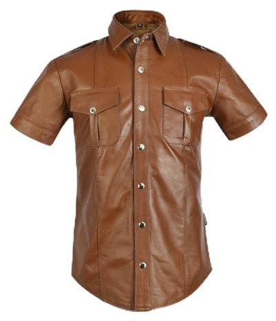 awanstar AW-6651 Zimt braunes Slim Fit Lederhemd leder hemd Nachtklub Party Hemd (Zimt braunes, S)