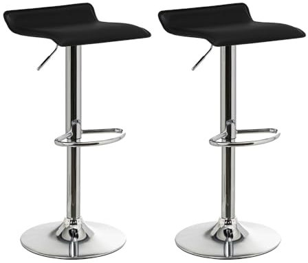 LOLAhome Set de 2 Taburetes de Cocina Giratorios en 360°, Juego de Sillas de Bar Regulables en Altura de 63 a 84 cm, Material Polipiel, Estructura Metal y Reposapiés, Negros