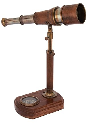 NKlaus Telescopio con bussola in ottone antico e pelle, 25 cm, decorazione retrò nautica 16096