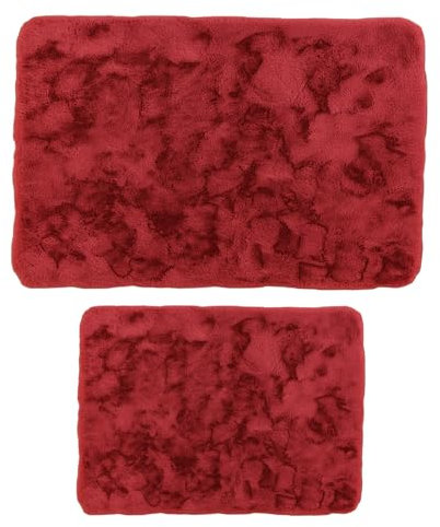 Mixibaby Badematten-Set 2-teiliges Weiche Badezimmerteppiche rutschfestes Schnell trocknend maschinenwaschbar Für Bad Dusche & WC 50x80 cm + 50x40 cm, Größe:50 x 80 cm + 50 x 40 cm, Farbe :Rot
