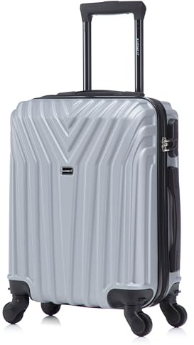 R.Leone Valigia da 1 Fino a Set 4 Trolley Rigido grande, medio, bagaglio a mano 55x40x23 cm Wizz, ITA Airways e bagaglio 45x36x20 cm EasyJet in ABS 9001 (Argento, XS Bagaglio Low cost)