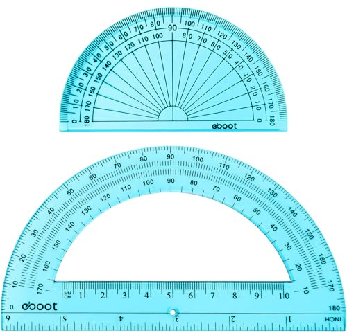 EBOOT 2 Pcs Plastic Protractor Clear 180 Degrees Transparent Protractor for Geometry, 4 Inch and 6 Inch(Blue)