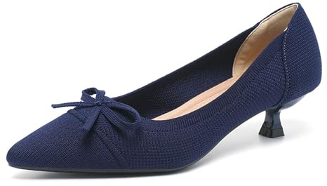 GYUBL Zapatos de Punto Mujer Tacón Gatito Cerrados Elegantes y Comodas Zapatos Tacón Clásicos para Bodas y Fiestas,1506-1-Azul,EU40