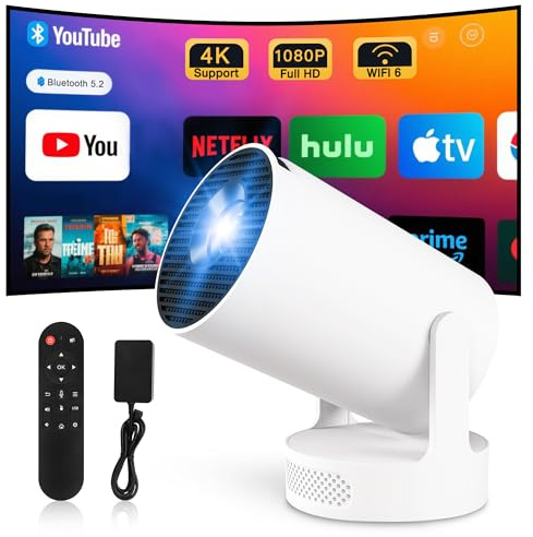 Vidéoprojecteur Rétroprojecteur Mini Projecteur Video Portatif WiFi 6 BT5.4 180° Rotation HDMI/TV Stick/USB Haut-Parleur Externe