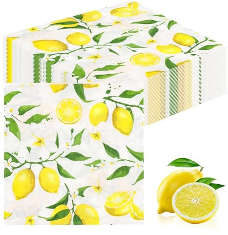 THXFUNAREA 40 Serviettes en Papier Motif Citron – Décoration de Table Florale Printemps Été, Thème Méditerranéen pour Anniversaire, Mariage, Tea Party, Pâques