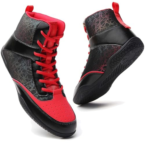 Aktnyhe Boxing Wrestling Shoes for Men Lightweight Breathable High Top Fitness Weightlifting Powerlifting Shoes-red43