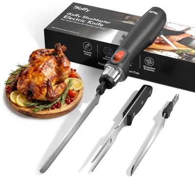 iKoffy SliceMaster Cordless Electric Knife, 45W High-Torque Motor, 9.3 & 10.9 420 Stainless Steel Blades, Waterproof Rechargeable Electric Carving Knife, Type-C Charge, Safety Lock, Black