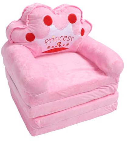 Silla para Niños Pequeños, Sillón Sofá Plegable con Apoyabrazos, Cojín de Piso Rosa, para Dormir, Jugar y Leer - Diseño de Tiara con Materiales Suaves, Ligera y Portátil para Niñ (Plegado en cuartos)