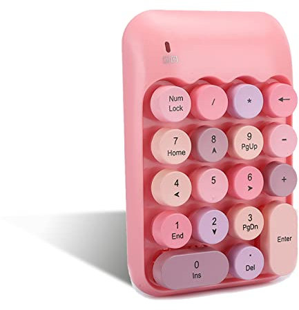 Tastierino numerico senza fili, mini tastierino numerico sottile portatile a 18 tasti Retrò vintage colorato colorato rotondo Keycap cioccolato, tastiera contabilità finanziaria per notebook Rose