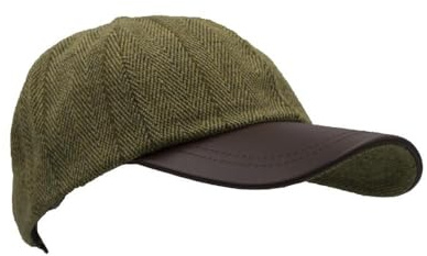 WALKER AND HAWKES barn unisex baseballkeps i tweed – paraply av läder – lantlig stil – en storlek passar alla, Light Sage, En Storlek