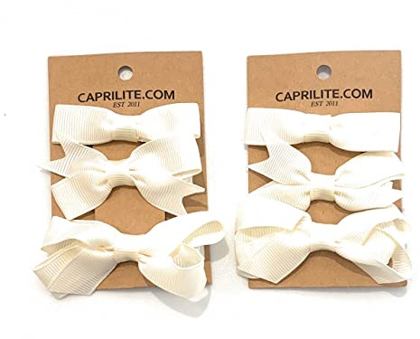 6 Clips (3 Pairs) School Bows Girls Small Hair Grosgrain Ribbon Hair Accessories Uniform (Cream Ivory)