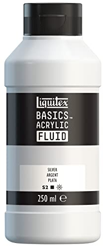 Liquitex 8870437 Basics Fluid Acrylfarbe mit fließender Konsiszenz, schnell trocknend, lichtecht, wasserfest, auf Wasserbasis, 250ml Flasche - Silver