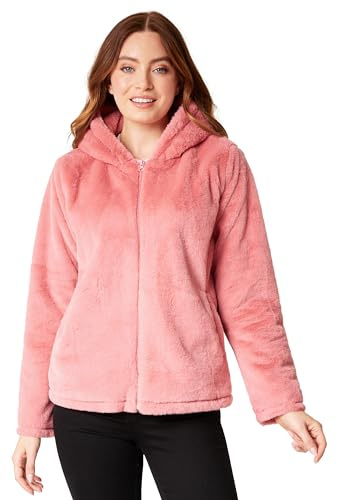 CityComfort Manteau en Peluche Zippé Femme avec Capuche en Fausse Fourrure