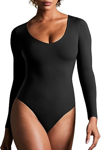 IUGA Long Sleeve Body Suits Womens Tummy Control Bodysuits for Women V Neck Bodysuit Tops