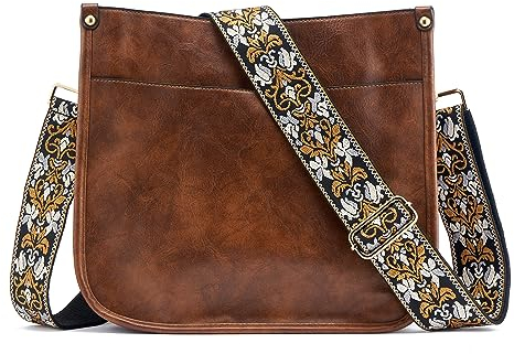ZOUIQSS Dame Crossbody Taschen Leder Umhängetasche Frauen Hobo Handtasche mit Reißverschluss Schultertasche mit verstellbarem Riemen(Dunkelbraun (5CM) Farbe47)