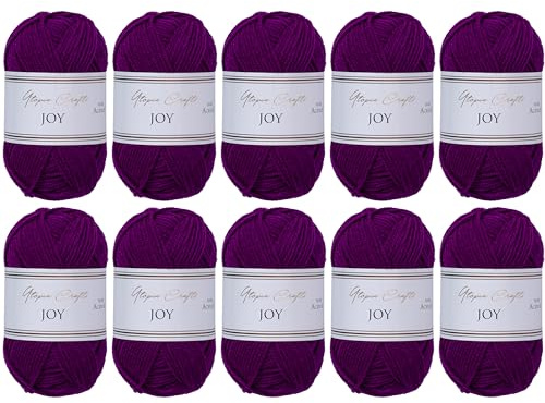 Utopia Crafts JOY Lot de 10 pelotes de fil à tricoter et à crochet uni - Doux et facile d'entretien - 100% polyacrylique - 150 m - Aamarante