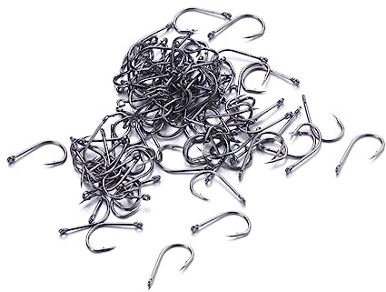 LIOOBO 100pcs Saltwater Freshwater Fishing Hooks Boxed Set High Carbon Steel Fly Fishing Tackle Hooks for Pike Bass Herring Muskie Pickerel Snapper