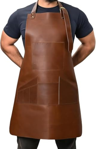 HEAVEN HUSH Genuine Leather Heavy Duty Aprons for Men with Adjustable Straps & Tool Pockets, Workshop, Mechanics, Blacksmith, Cooking, Carpentry, Welder, Shop, Bartender Apron (7 Pocket, Dark Brown)